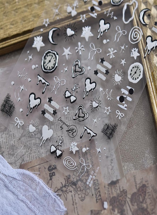 OSTTMA Silver Nail Art Stickers Metal Heart Nail Decals 5D Embossed Silver Heart Star Moon Clock Bow Designs Y2K Nails Art Supplies Metallic Style Self Adhesive Manicure Decoration for Women - Image 2
